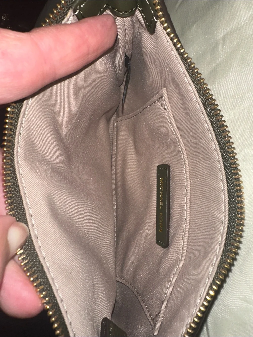 Michael Kors Large Dark Green Pebbled Leather Wristlet Clutch with Two Way Strap